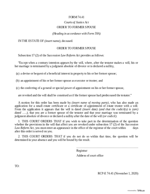 Thumbnail of Ontario Form Order To Former Spouse (Effective 4/1/2021)