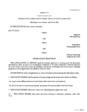 Thumbnail of Ontario Form Order Giving Directions Where Trial Of Issues Directed (Effective 1/1/2021)