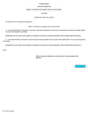 Thumbnail of Ontario Form Reply To Notice Of Objection To Accounts (Effective 1/1/2016)