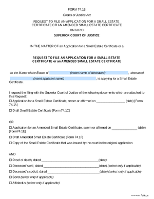 Thumbnail of Ontario Form Request To File An Application For A Small Estate Certificate Or An Amended Small Estate Certificate (Effective 4/1/2021)