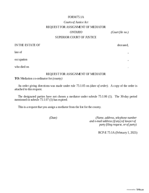 Thumbnail of Ontario Form Request For Assignment Of Mediator (Effective 4/6/2021)