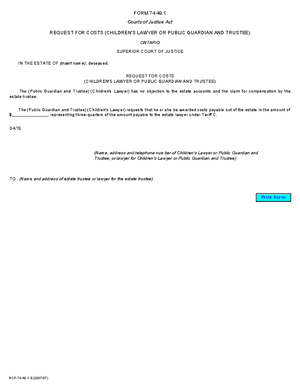 Thumbnail of Ontario Form Request For Costs (Children’s Lawyer Or Public Guardian And Trustee) (Effective 7/1/2008)