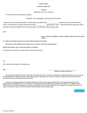 Thumbnail of Ontario Form Request For Increased Costs (Estate Trustee) (Effective 7/1/2012)