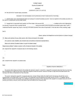 Thumbnail of Ontario Form Request For Increased Costs (Person Other Than Estate Trustee) (Effective 7/1/2012)