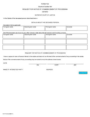 Thumbnail of Ontario Form Request For Notice Of Commencement Of Proceeding (Effective 7/1/2006)