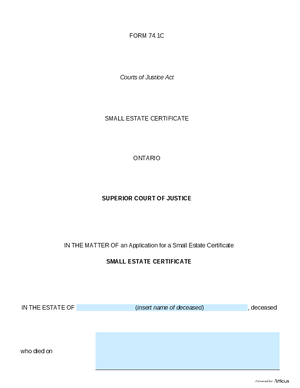 Thumbnail of Ontario Form Small Estate Certificate (Effective 4/1/2021)