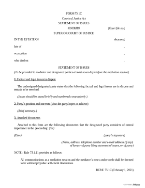 Thumbnail of Ontario Form Statement Of Issues (Effective 4/6/2021)