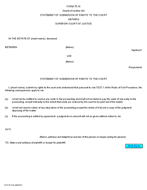 Thumbnail of Ontario Form Statement Of Submission Of Rights To The Court (Effective 7/1/2008)