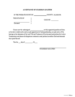 Thumbnail of Alabama Form Acceptance Of Guardian Ad Litem