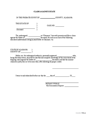 Thumbnail of Alabama Form Claim Against Estate