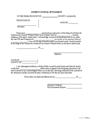 Thumbnail of Alabama Form Consent To Final Settlement