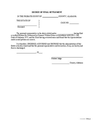 Thumbnail of Alabama Form Decree Of Final Settlement