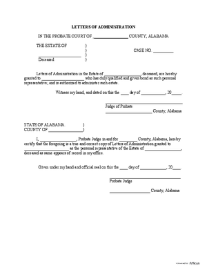 Thumbnail of Alabama Form Letters Of Administration