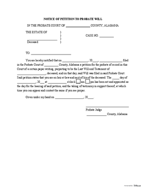 Thumbnail of Alabama Form Notice Of Petition To Probate Will