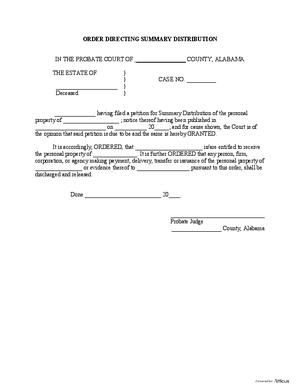 Thumbnail of Alabama Form Order Directing Summary Distribution