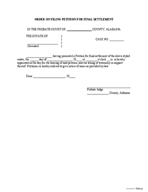 Thumbnail of Alabama Form Order On Filing Petition For Final Settlement