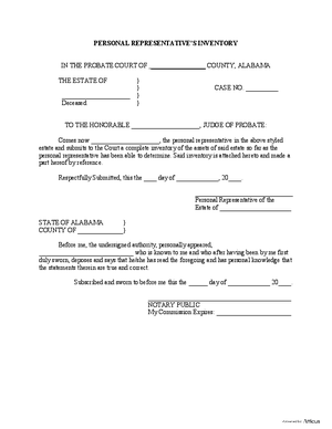 Thumbnail of Alabama Form Personal Representative''s Inventory