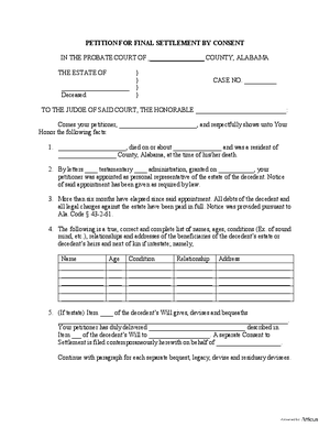 Thumbnail of Alabama Form Petition For Final Settlement By Consent