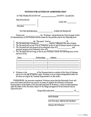 Thumbnail of Alabama Form Petition For Letters Of Administration
