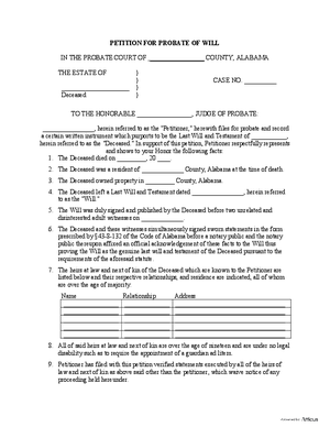 Thumbnail of Alabama Form Petition For Probate Of Will