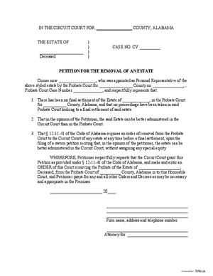 Thumbnail of Alabama Form Petition For The Removal Of An Estate