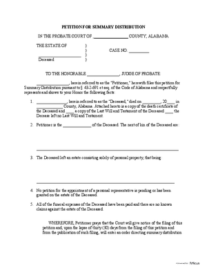 Thumbnail of Alabama Form Petition For Summary Distribution