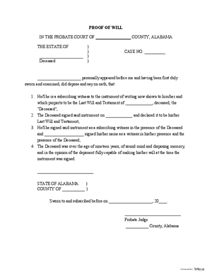 Thumbnail of Alabama Form Proof Of Will