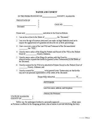 Thumbnail of Alabama Form Waiver And Consent
