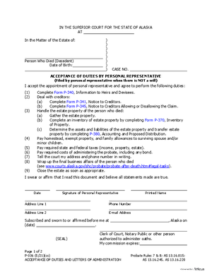 Thumbnail of Alaska Form Acceptance Of Duties And Letters Of Administration