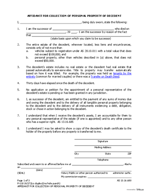 Thumbnail of Alaska Form Affidavit For Collection Of Personal Property Of Decedent