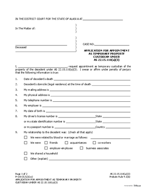 Thumbnail of Alaska Form Application For Appointment As Temporary Property Custodian Under As 22.15.110(a)(3)
