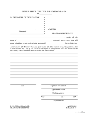 Thumbnail of Alaska Form Claim Against Estate