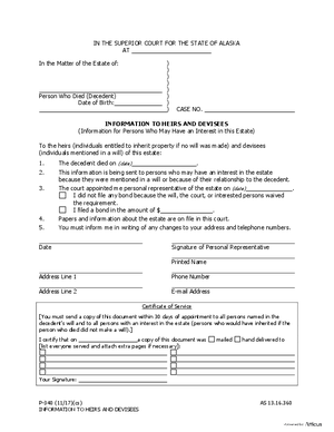 Thumbnail of Alaska Form Information To Heirs And Devisees