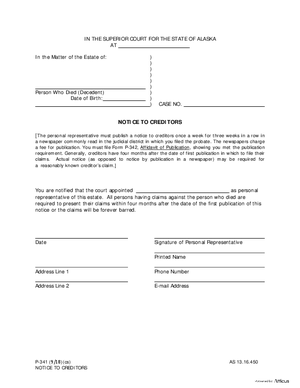 Thumbnail of Alaska Form Notice To Creditors