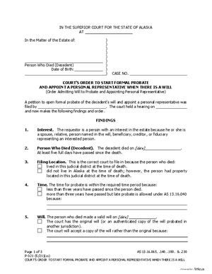 Thumbnail of Alaska Form Order Starting Formal Probate And Appointing Pr When There Is A Will