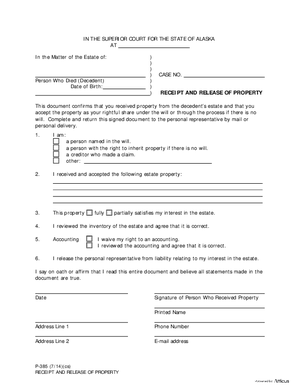 Thumbnail of Alaska Form Receipt And Release