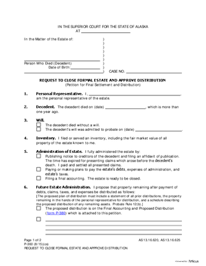 Thumbnail of Alaska Form Request To Close Formal Estate And Approve Distribution