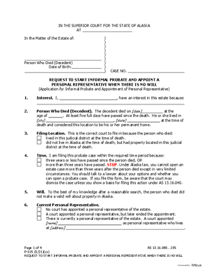 Thumbnail of Alaska Form Request To Start Informal Probate And Appoint A Personal Representative When There       Is No Will