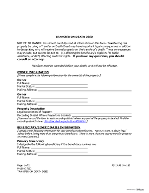 Thumbnail of Alaska Form Revocable Transfer On Death Deed