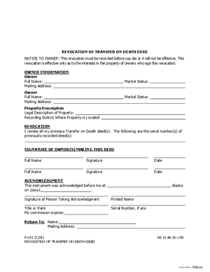 Thumbnail of Alaska Form Revocation Of Transfer On Death Deed