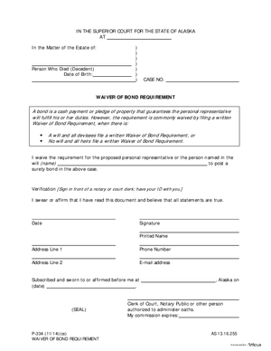 Thumbnail of Alaska Form Waiver Of Bond Requirement