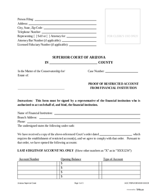 Thumbnail of Arizona Form Form 10 - Proof Of Restricted Account From Financial Institution