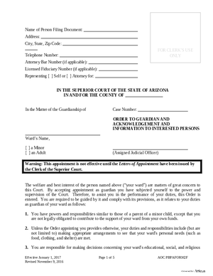 Thumbnail of Arizona Form Form 2 - Order To Guardian And Acknowledgment And Information To Interested Persons