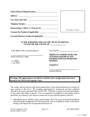 Thumbnail of Arizona Form Form 3 - Order To Conservator And Acknowledgment And Information To Interested Persons
