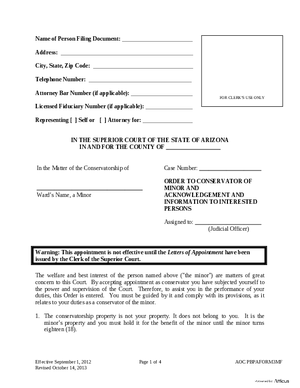 Thumbnail of Arizona Form Form 3m - Order To Conservator Of Minor And Acknowledgment And Information To Interested Persons