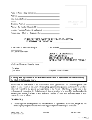 Thumbnail of Arizona Form Form 4 - Order To Guardian And Conservator And Acknowledgment And Information To Interested Persons