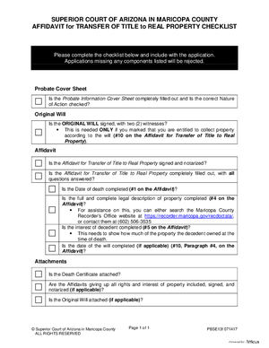 Thumbnail of Arizona Form Superior Court Of Arizona In Maricopa County Affidavit For Transfer Of Title To Real Property Checklist