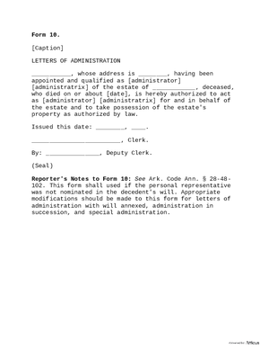 Thumbnail of Arkansas Form Form 10: Letters Of Administration
