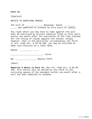 Thumbnail of Arkansas Form Form 14: Notice To Surviving Spouse