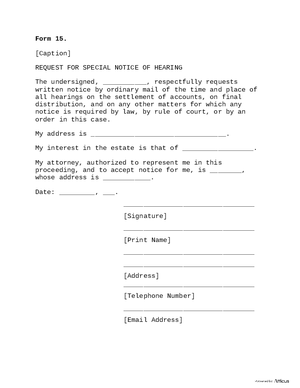 Thumbnail of Arkansas Form Form 15: Request For Special Notice Of Hearing